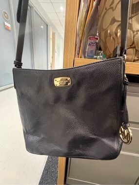 Michael Kors Black Leather Shoulder Bag with Gold Hardware